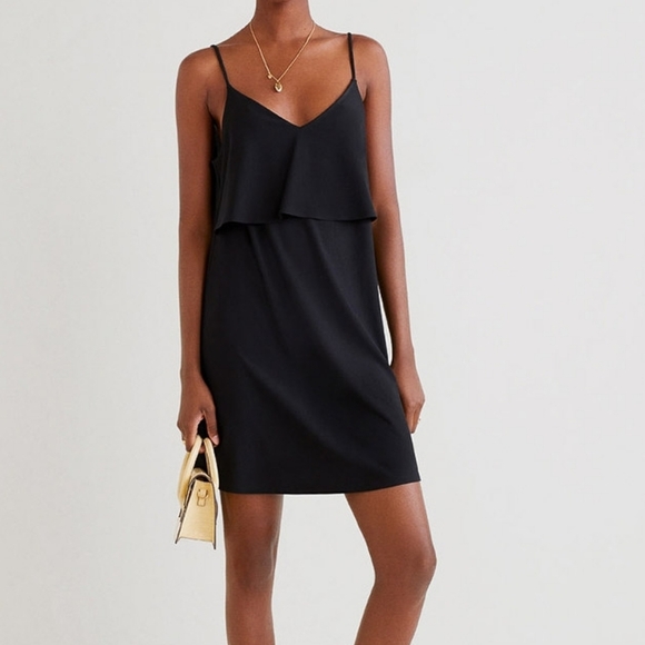 MANGO Black Layered Spaghetti Strap Midi Dress Size M - Picture 1 of 8